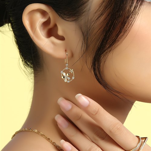 Bông Tai Hợp Kim Nữ Đính Đá AvaJi AVJ.E000309.00 Màu Vàng