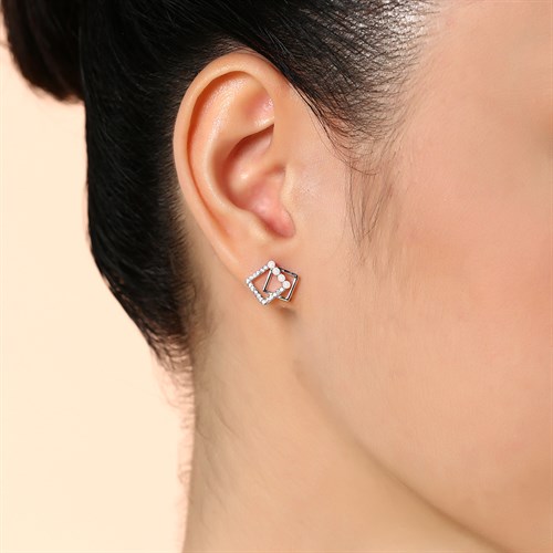 Bông Tai Hợp Kim Nữ Đính Đá AvaJi AVJ.E000325.00 Màu Bạc