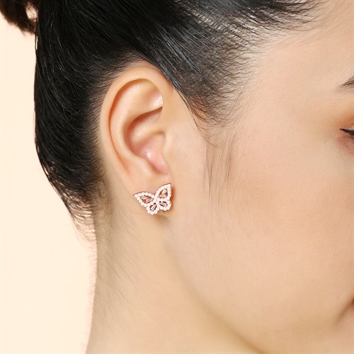 Bông Tai Hợp Kim Nữ Đính Đá AvaJi AVJ.E000330.00 Màu Vàng Hồng