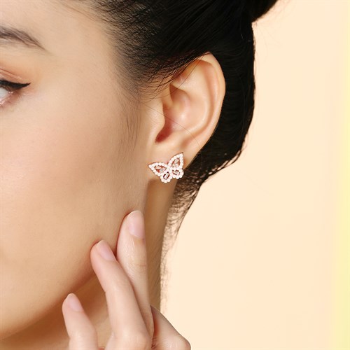 Bông Tai Hợp Kim Nữ Đính Đá AvaJi AVJ.E000330.00 Màu Vàng Hồng