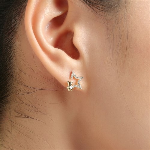 Bông Tai Hợp Kim Nữ Đính Đá AvaJi AVJ.E000352.00 Màu Vàng