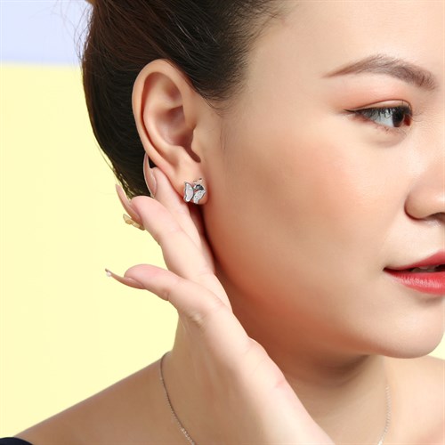 Bông Tai Hợp Kim Nữ Đính Đá AvaJi AVJ.E000363.00 Màu Bạc