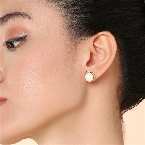 Bông Tai Hợp Kim Nữ Ngọc Trai AvaJi AVJ.E000375.00 Màu Vàng