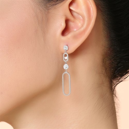 Bông Tai Hợp Kim Nữ Đính Đá AvaJi AVJ.E000379.00 Màu Bạc