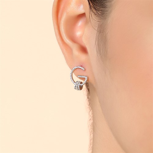 Bông Tai Hợp Kim Nữ Đính Đá AvaJi AVJ.E000384.00 Màu Bạc