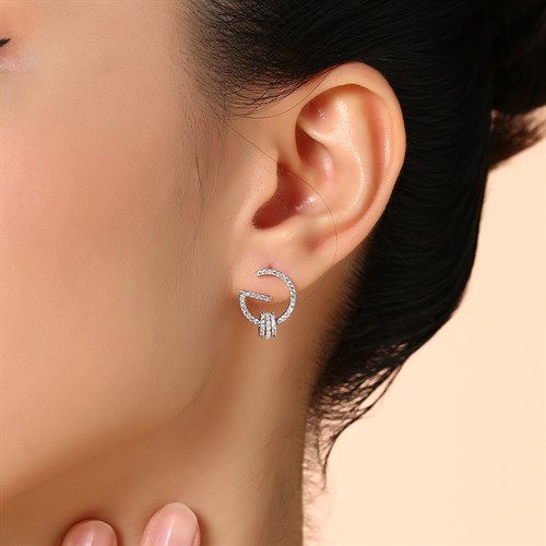 Bông Tai Hợp Kim Nữ Đính Đá AvaJi AVJ.E000384.00 Màu Bạc