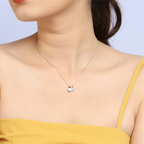 Dây Chuyền Hợp Kim Nữ AvaJi Đính Đá AVJ.N000146.00 Màu Bạc