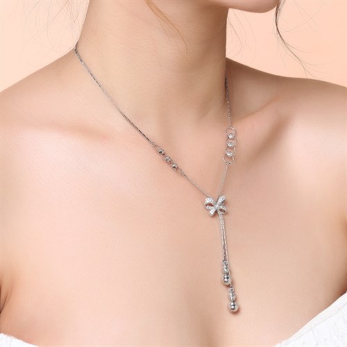 Dây Chuyền Bạc Nữ Đính Đá Mạ Vàng Trắng AvaJi AVJ.N000150.00 Màu Bạc
