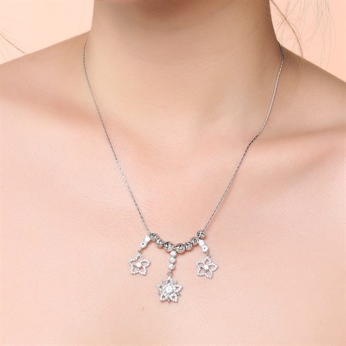 Dây Chuyền Bạc Nữ Đính Đá Mạ Vàng Trắng AvaJi AVJ.N000152.00 Màu Bạc