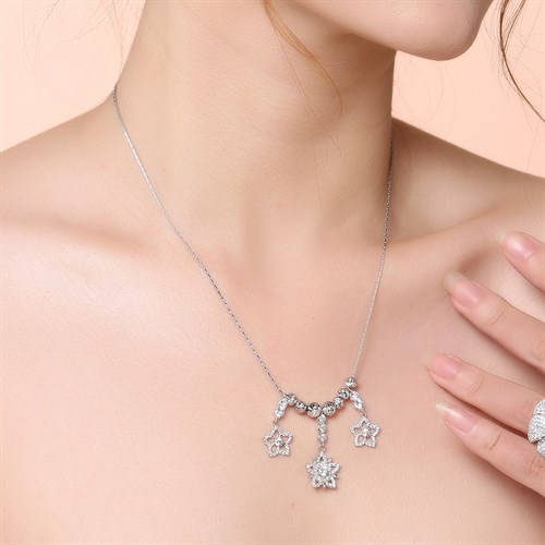 Dây Chuyền Bạc Nữ Đính Đá Mạ Vàng Trắng AvaJi AVJ.N000152.00 Màu Bạc