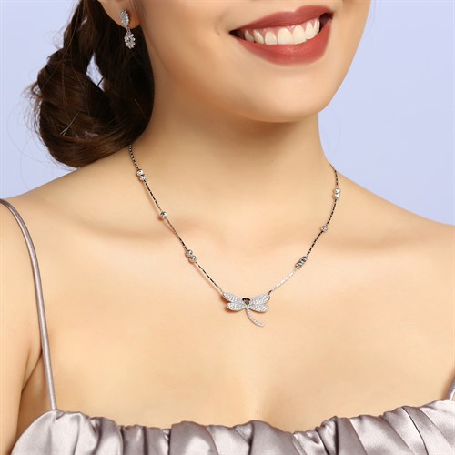 Dây Chuyền Bạc Nữ Đính Đá Mạ Vàng Trắng AvaJi AVJ.N000153.00 Màu Bạc