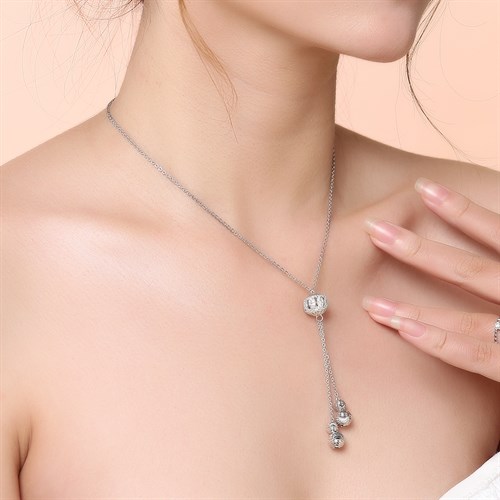 Dây Chuyền Bạc Nữ Đính Đá Mạ Vàng Trắng AvaJi AVJ.N000155.00 Màu Bạc