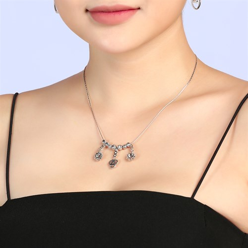 Dây Chuyền Bạc Nữ Đính Đá Mạ Vàng Trắng AvaJi AVJ.N000174.00 Màu Bạc