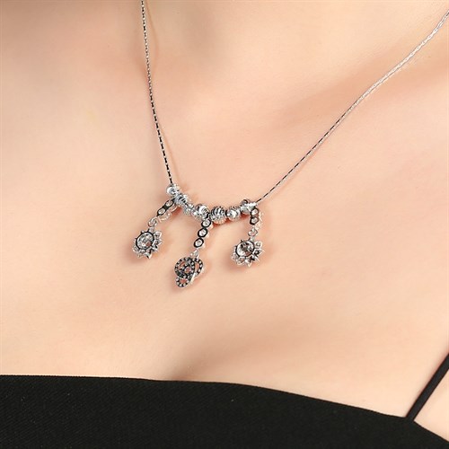 Dây Chuyền Bạc Nữ Đính Đá Mạ Vàng Trắng AvaJi AVJ.N000174.00 Màu Bạc