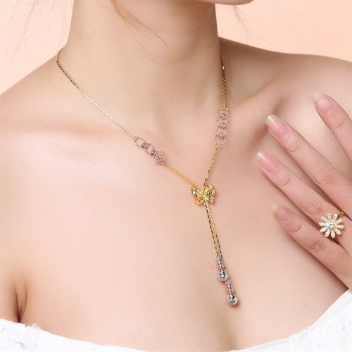 Dây Chuyền Bạc Nữ Đính Đá Mạ Vàng 18K AvaJi AVJ.N000182.00 Màu Vàng