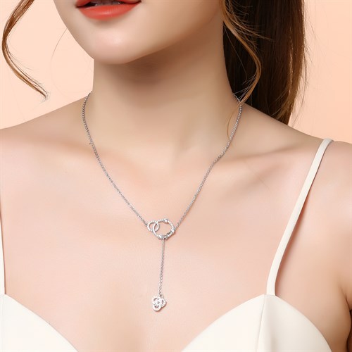 Dây Chuyền Bạc Nữ Đính Đá Mạ Vàng Trắng AvaJi AVJ.N000187.00 Màu Bạc