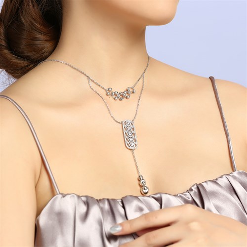 Dây Chuyền Bạc Nữ Đính Đá Mạ Vàng Trắng AvaJi AVJ.N000194.00 Màu Bạc