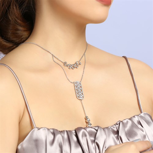Dây Chuyền Bạc Nữ Đính Đá Mạ Vàng Trắng AvaJi AVJ.N000194.00 Màu Bạc