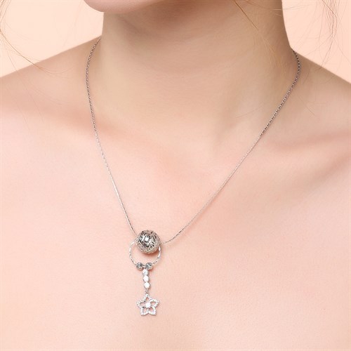 Dây Chuyền Bạc Nữ Đính Đá Mạ Vàng Trắng AvaJi AVJ.N000198.00 Màu Bạc