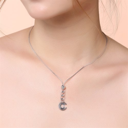Dây Chuyền Bạc Nữ Đính Đá Mạ Vàng Trắng AvaJi AVJ.N000208.00 Màu Bạc