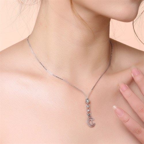 Dây Chuyền Bạc Nữ Đính Đá Mạ Vàng Trắng AvaJi AVJ.N000208.00 Màu Bạc