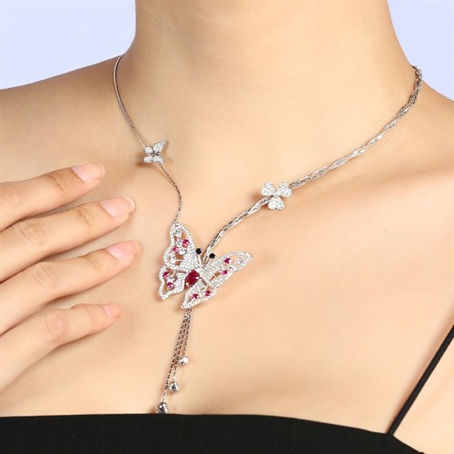 Dây Chuyền Bạc Nữ Đính Đá Mạ Vàng Trắng AvaJi AVJ.N000209.00 Màu Bạc