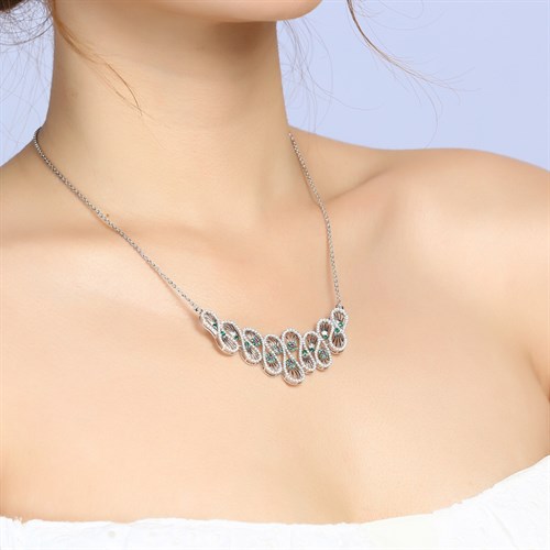 Dây Chuyền Bạc Nữ Đính Đá Mạ Vàng Trắng AvaJi AVJ.N000212.00 Màu Bạc