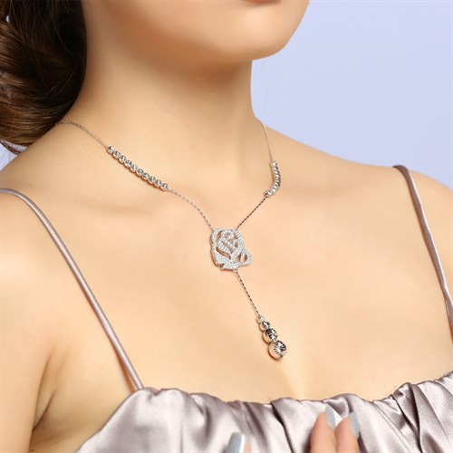 Dây Chuyền Bạc Nữ Đính Đá Mạ Vàng Trắng AvaJi AVJ.N000233.00 Màu Bạc