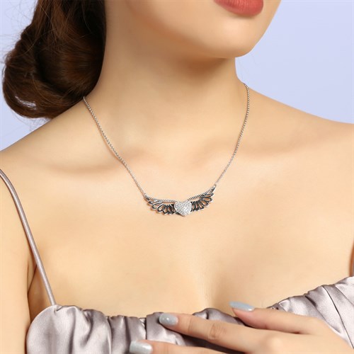 Dây Chuyền Bạc Nữ Đính Đá Mạ Vàng Trắng AvaJi AVJ.N000243.00 Màu Bạc