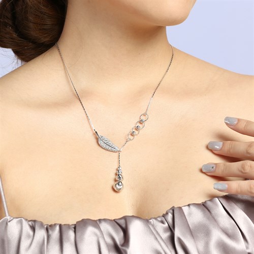 Dây Chuyền Bạc Nữ Đính Đá Mạ Vàng Trắng AvaJi AVJ.N000247.00 Màu Bạc