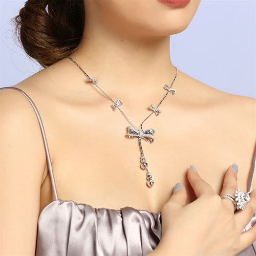 Dây Chuyền Bạc Nữ Đính Đá Mạ Vàng Trắng AvaJi AVJ.N000250.00 Màu Bạc