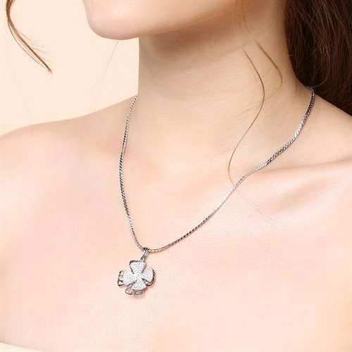 Mặt Dây Chuyền Bạc Nữ Đính Đá Mạ Vàng Trắng AvaJi AVJ.P000056.00 Màu Bạc