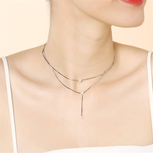 Dây Chuyền Hợp Kim Nữ Đính Đá AvaJi AVJ.N000278.00 Màu Bạc