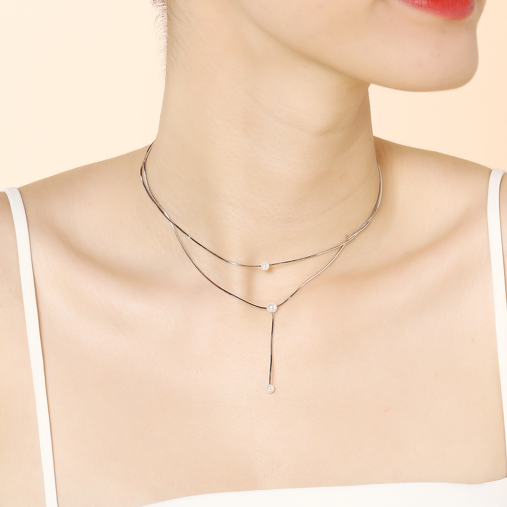 Dây Chuyền Hợp Kim Nữ Đính Đá AvaJi AVJ.N000278.00 Màu Bạc