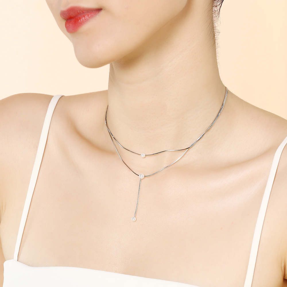 Dây Chuyền Hợp Kim Nữ Đính Đá AvaJi AVJ.N000278.00 Màu Bạc