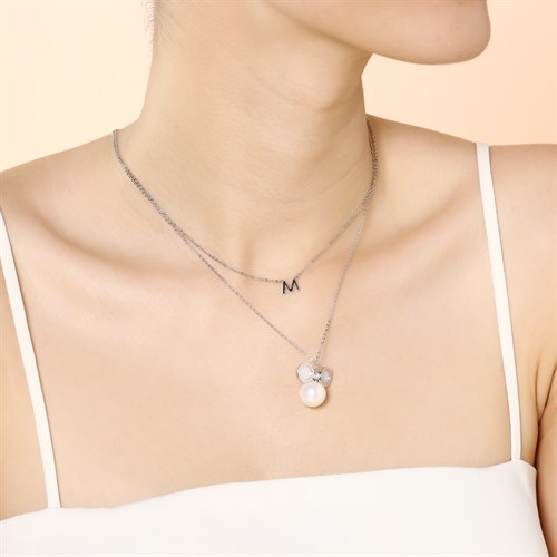 Dây Chuyền Hợp Kim Nữ Ngọc Trai AvaJi AVJ.N000301.00 Màu Bạc