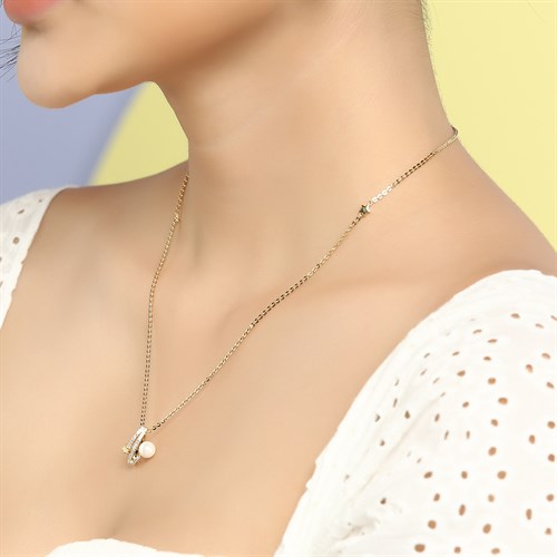 Dây Chuyền Hợp Kim Nữ Ngọc Trai AvaJi AVJ.N000308.00 Màu Vàng