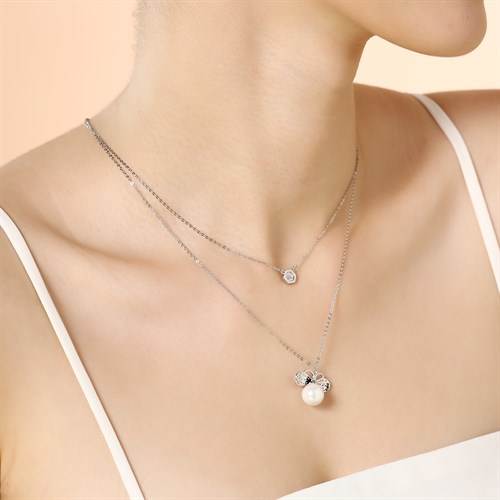 Dây Chuyền Hợp Kim Nữ Ngọc Trai AvaJi AVJ.N000309.00 Màu Bạc
