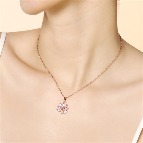 Dây Chuyền Hợp Kim Nữ Đính Đá AvaJi AVJ.N000327.00 Màu Vàng Hồng