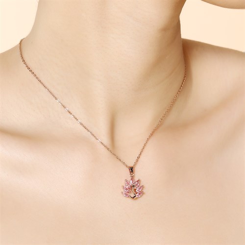 Dây Chuyền Hợp Kim Nữ Đính Đá AvaJi AVJ.N000327.00 Màu Vàng Hồng