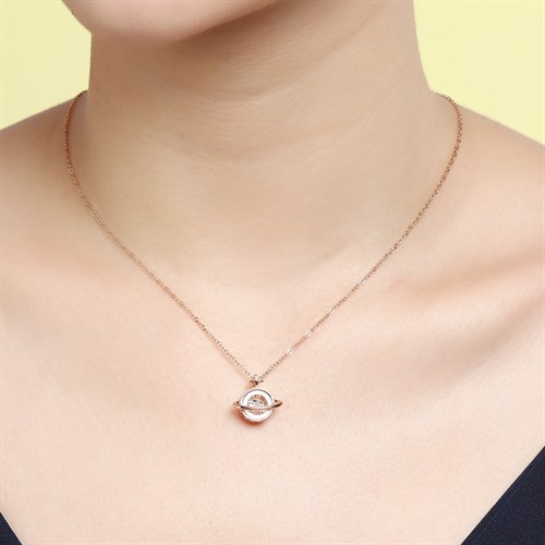 Dây Chuyền Hợp Kim Nữ Đính Đá AvaJi AVJ.N000331.00 Màu Vàng Hồng