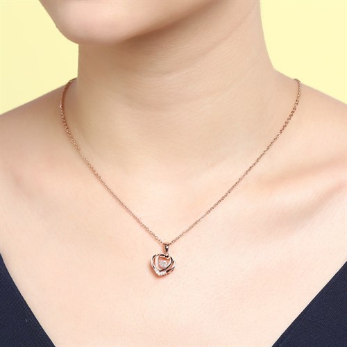 Dây Chuyền Hợp Kim Nữ Đính Đá AvaJi AVJ.N000332.00 Màu Vàng Hồng