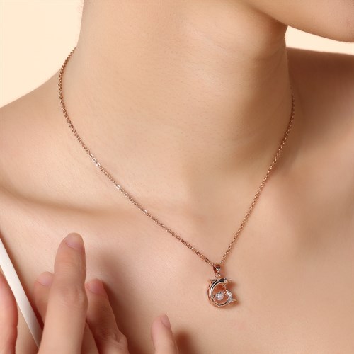 Dây Chuyền Hợp Kim Nữ Đính Đá AvaJi AVJ.N000345.00 Màu Vàng Hồng