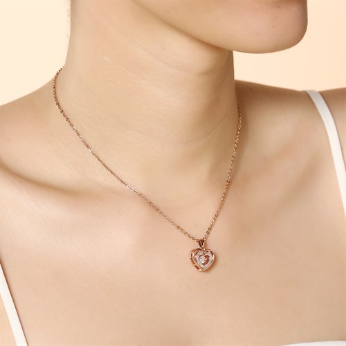 Dây Chuyền Hợp Kim Nữ Đính Đá AvaJi AVJ.N000346.00 Màu Vàng Hồng