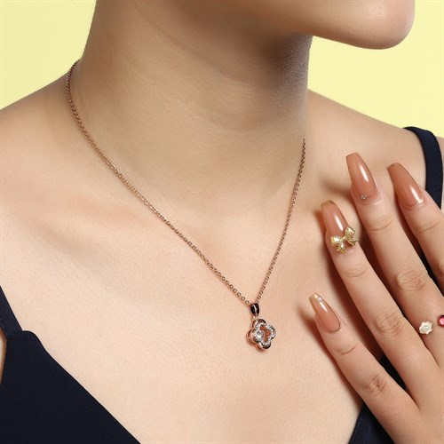 Dây Chuyền Hợp Kim Nữ Đính Đá AvaJi AVJ.N000350.00 Màu Vàng Hồng