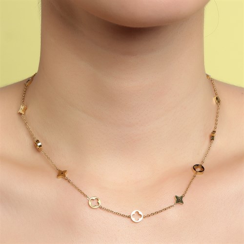 Dây Chuyền Hợp Kim Nữ Đính Đá AvaJi AVJ.N000366.00 Màu Vàng