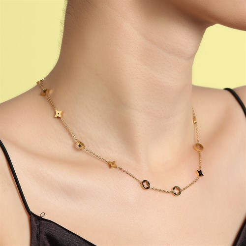 Dây Chuyền Hợp Kim Nữ Đính Đá AvaJi AVJ.N000366.00 Màu Vàng