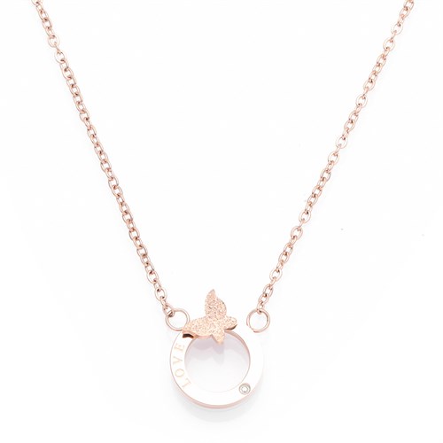 Dây Chuyền Hợp Kim Nữ Đính Đá AvaJi AVJ.N000380.00 Màu Vàng Hồng