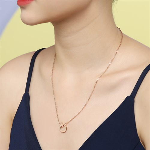 Dây Chuyền Hợp Kim Nữ Đính Đá AvaJi AVJ.N000380.00 Màu Vàng Hồng