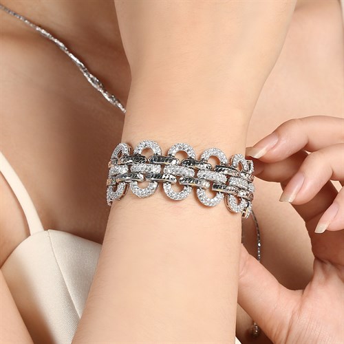 Vòng Tay Bạc Nữ Đính Đá Mạ Vàng Trắng AvaJi AVJ.B000077 Màu Bạc